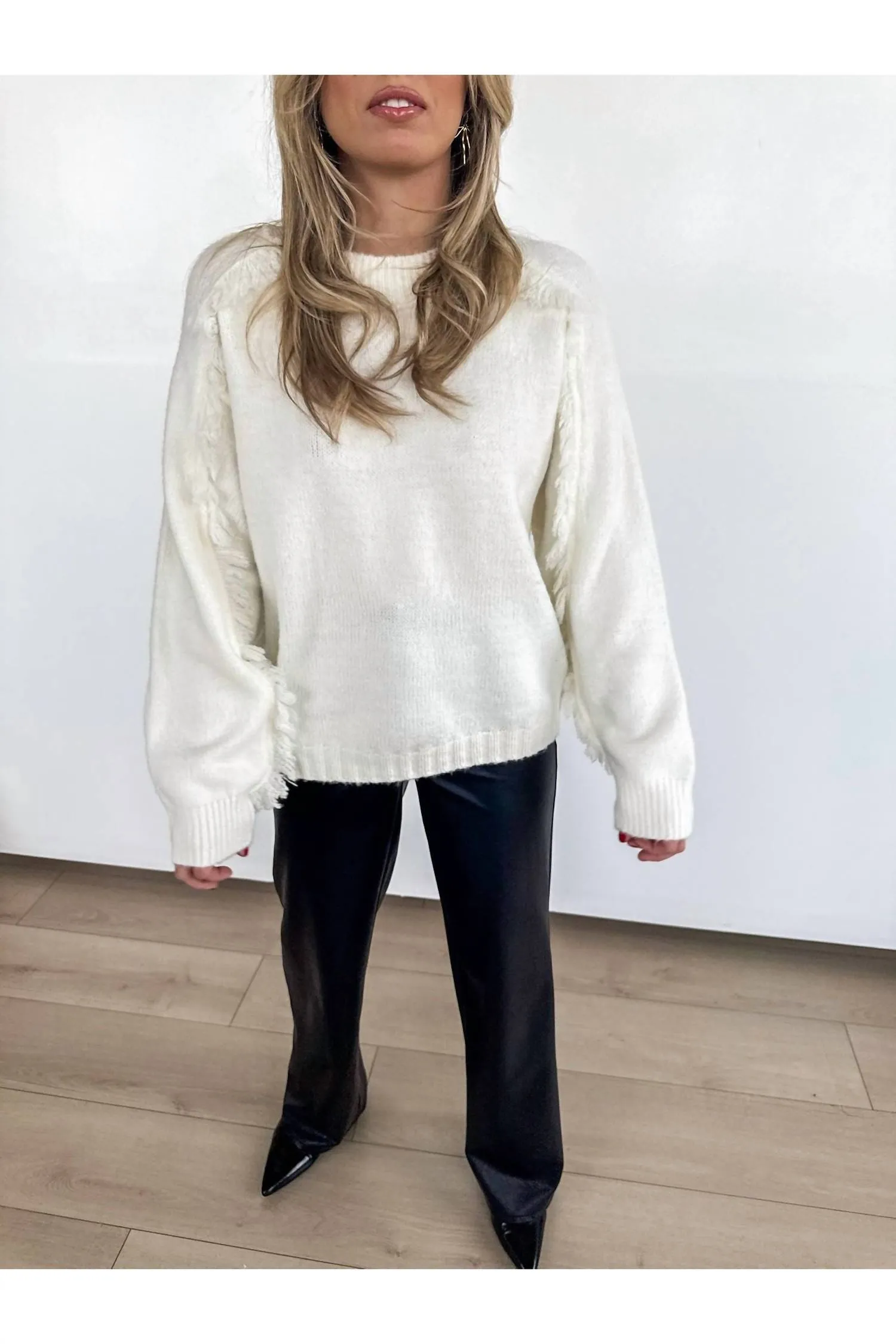 Willow Fringe Sweater In Soft Ivory