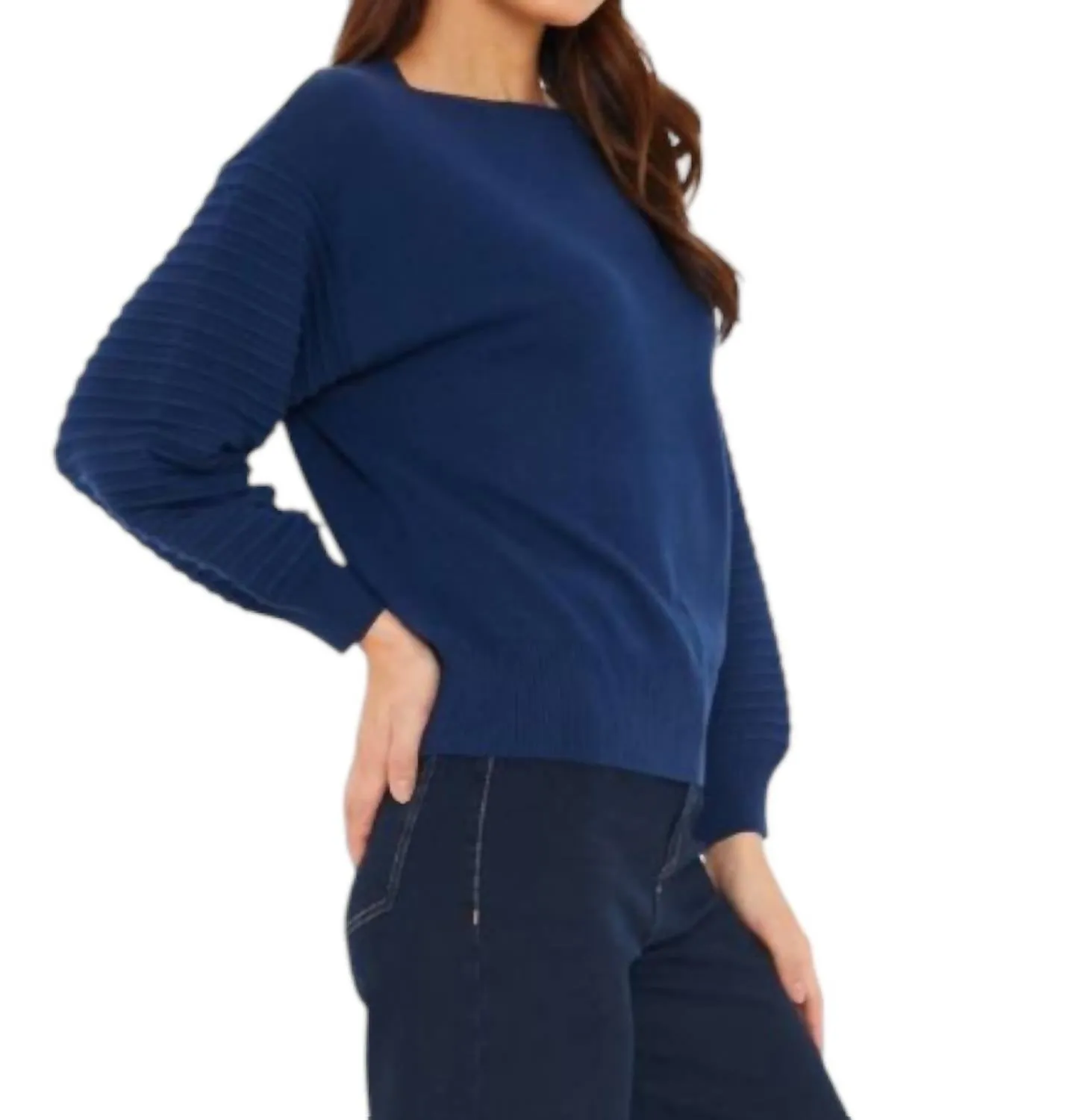 Wispr Textured Balloon Sleeve Crew Sweater In Hello Sailor