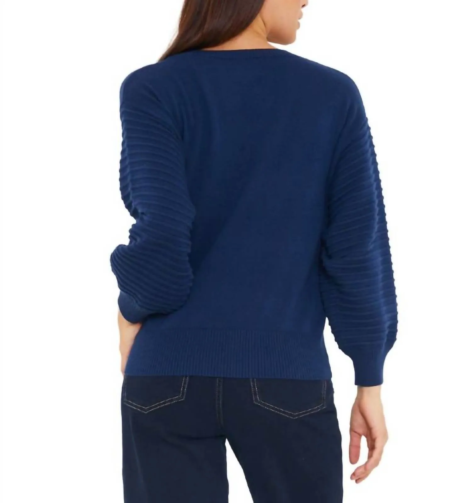 Wispr Textured Balloon Sleeve Crew Sweater In Hello Sailor