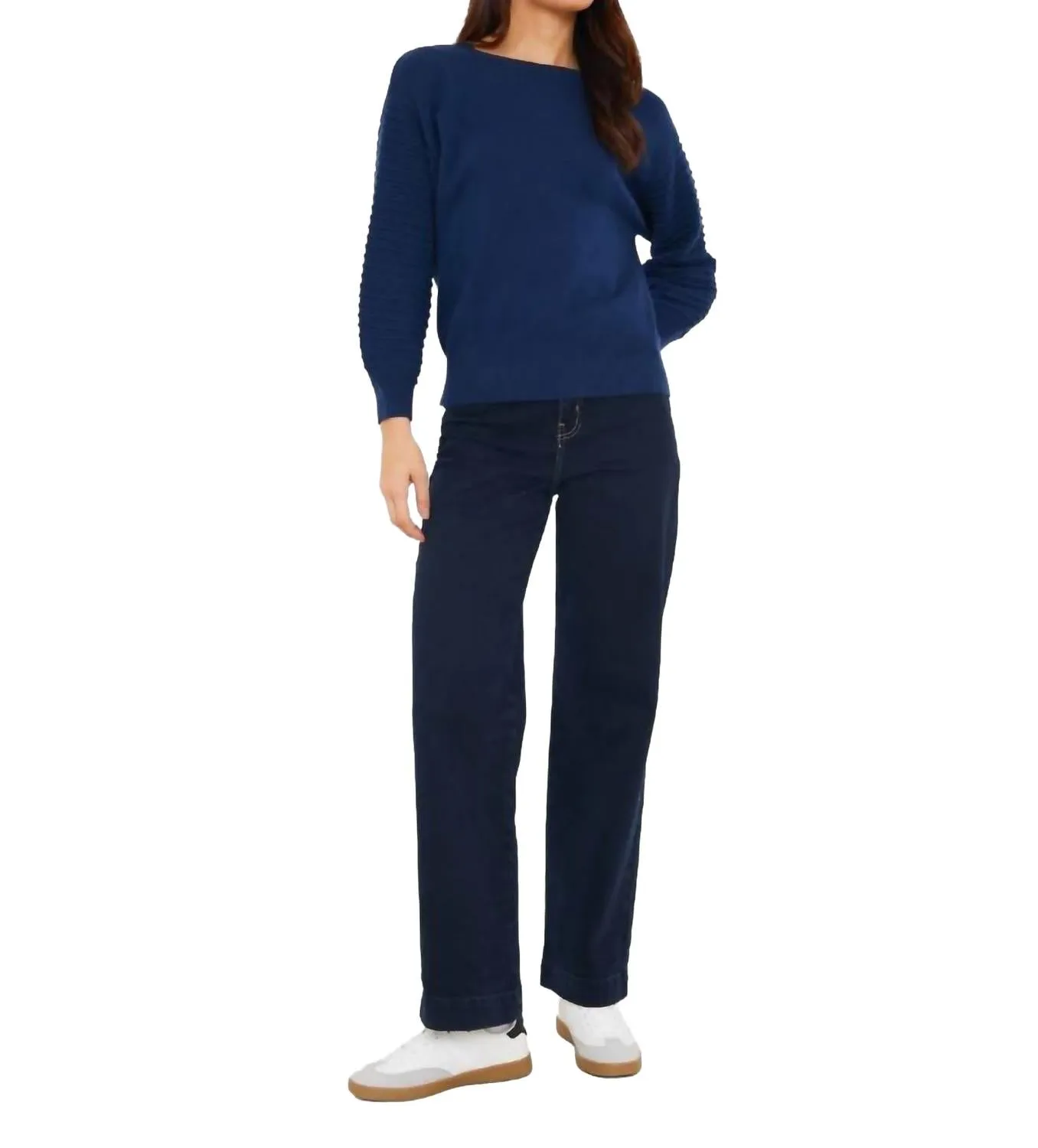 Wispr Textured Balloon Sleeve Crew Sweater In Hello Sailor