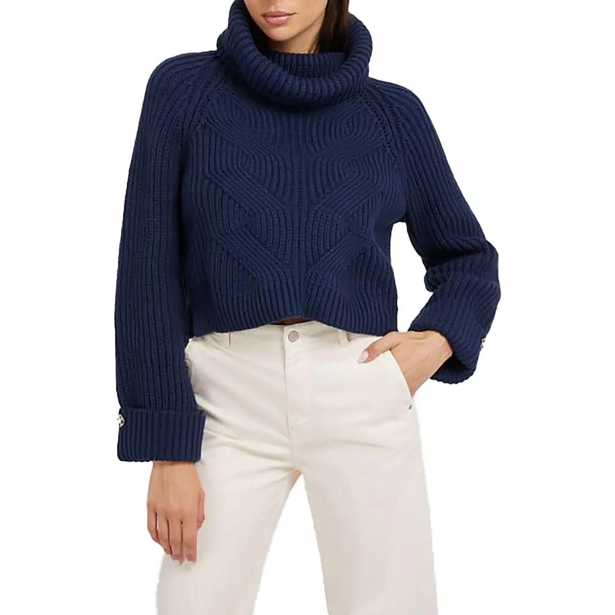 Womens Cable-Knit Long Sleeves Turtleneck Sweater