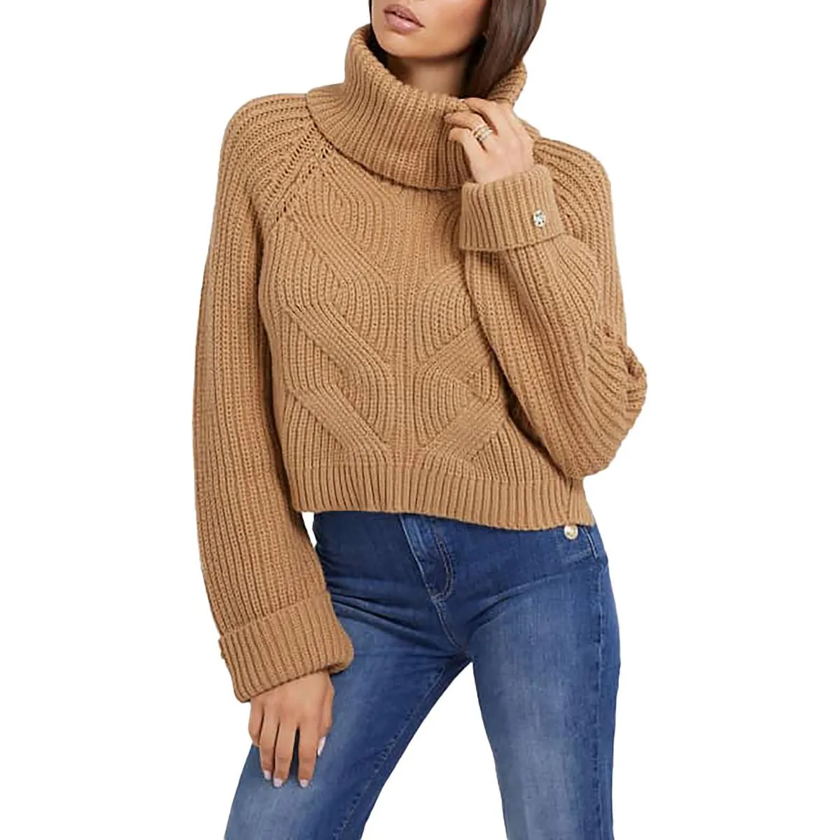 Womens Cable-Knit Long Sleeves Turtleneck Sweater