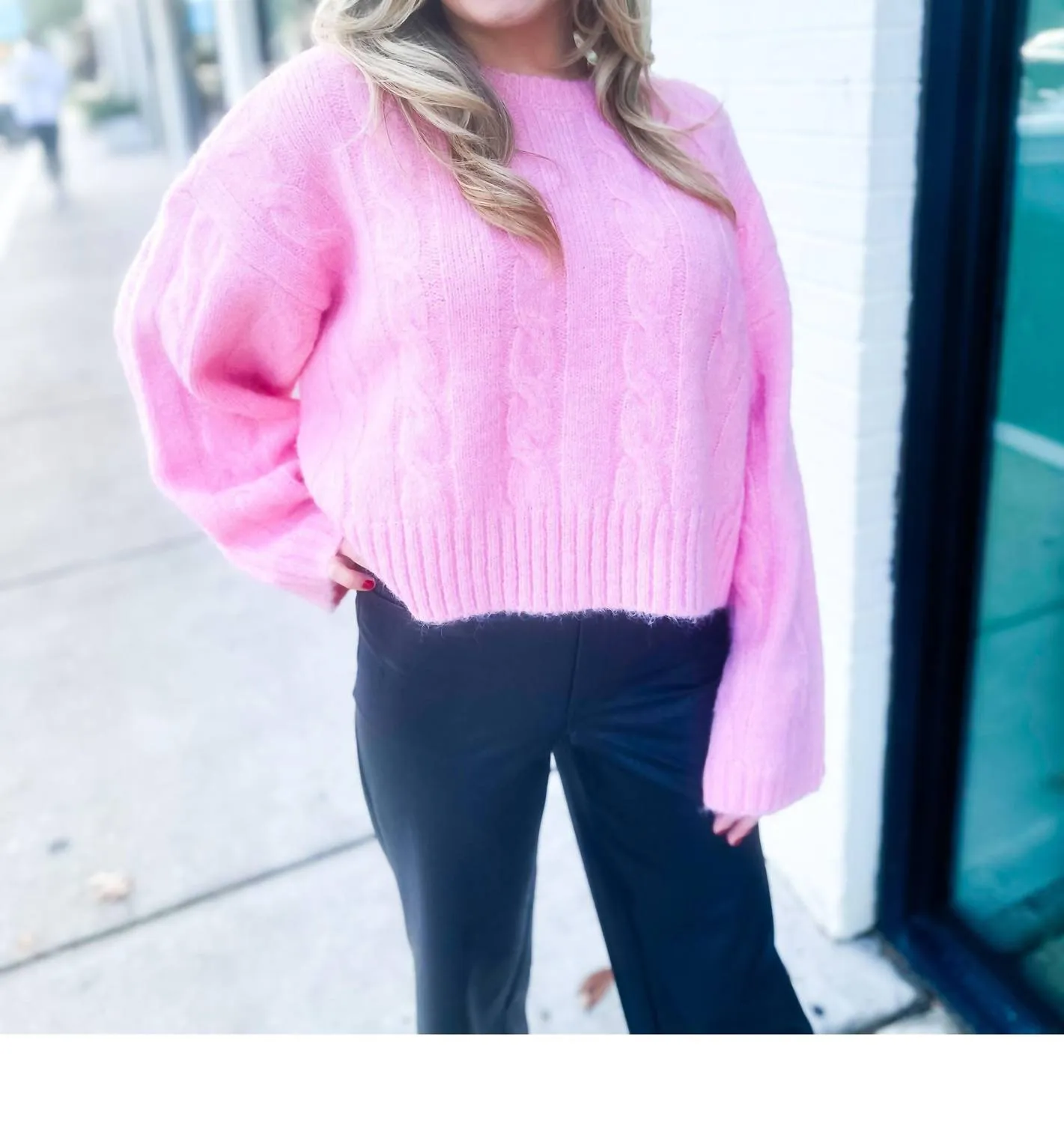 Women's Cable Knit Sweater In Pink