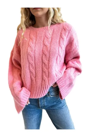 Women's Cable Knit Sweater In Pink