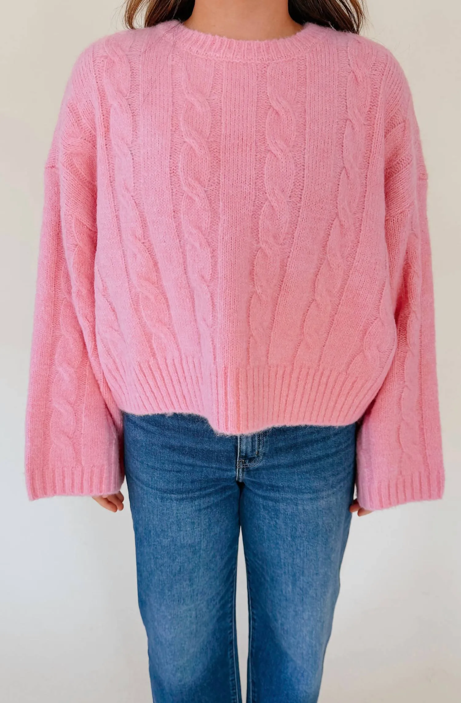 Women's Cable Knit Sweater In Pink