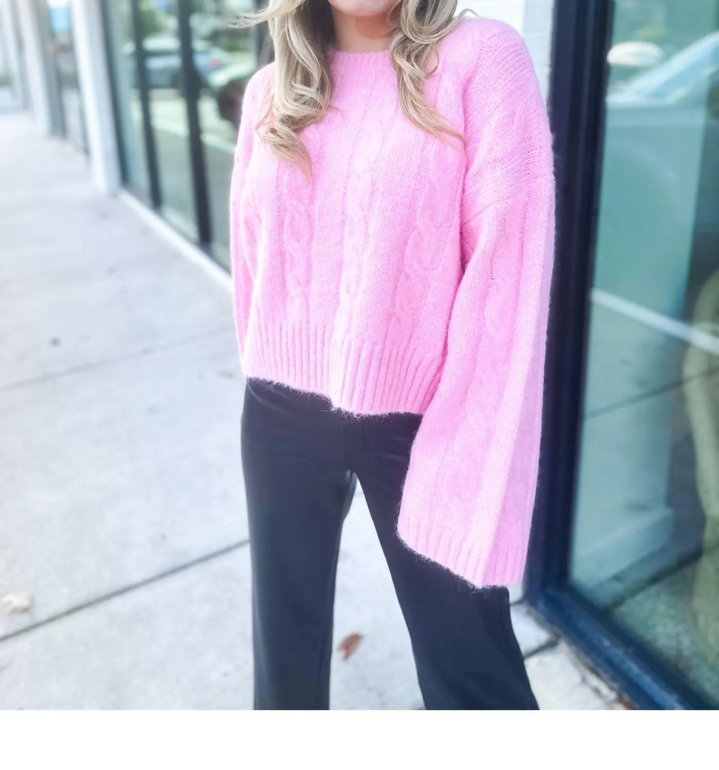 Women's Cable Knit Sweater In Pink