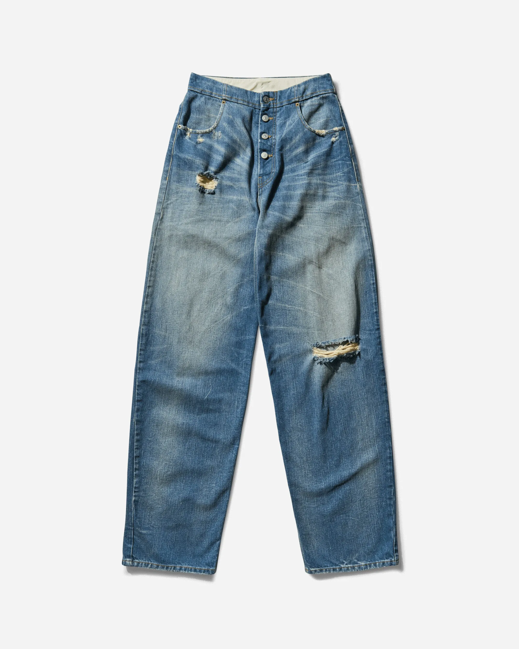Women's Loose-Fit Distressed Denim Trousers Medium Blue